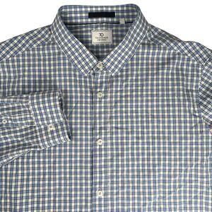 7 Diamonds Mens XXL Blue Gingham 4-Way Stretch Long Sleeve Button Down Shirt